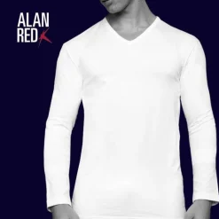 ALAN RED T-shirt Oslo (1-pack), V-hals lange mouw stretch, wit