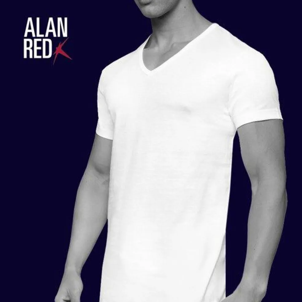 ALAN RED T-shirts Dean (2-pack), diepe V-hals, wit