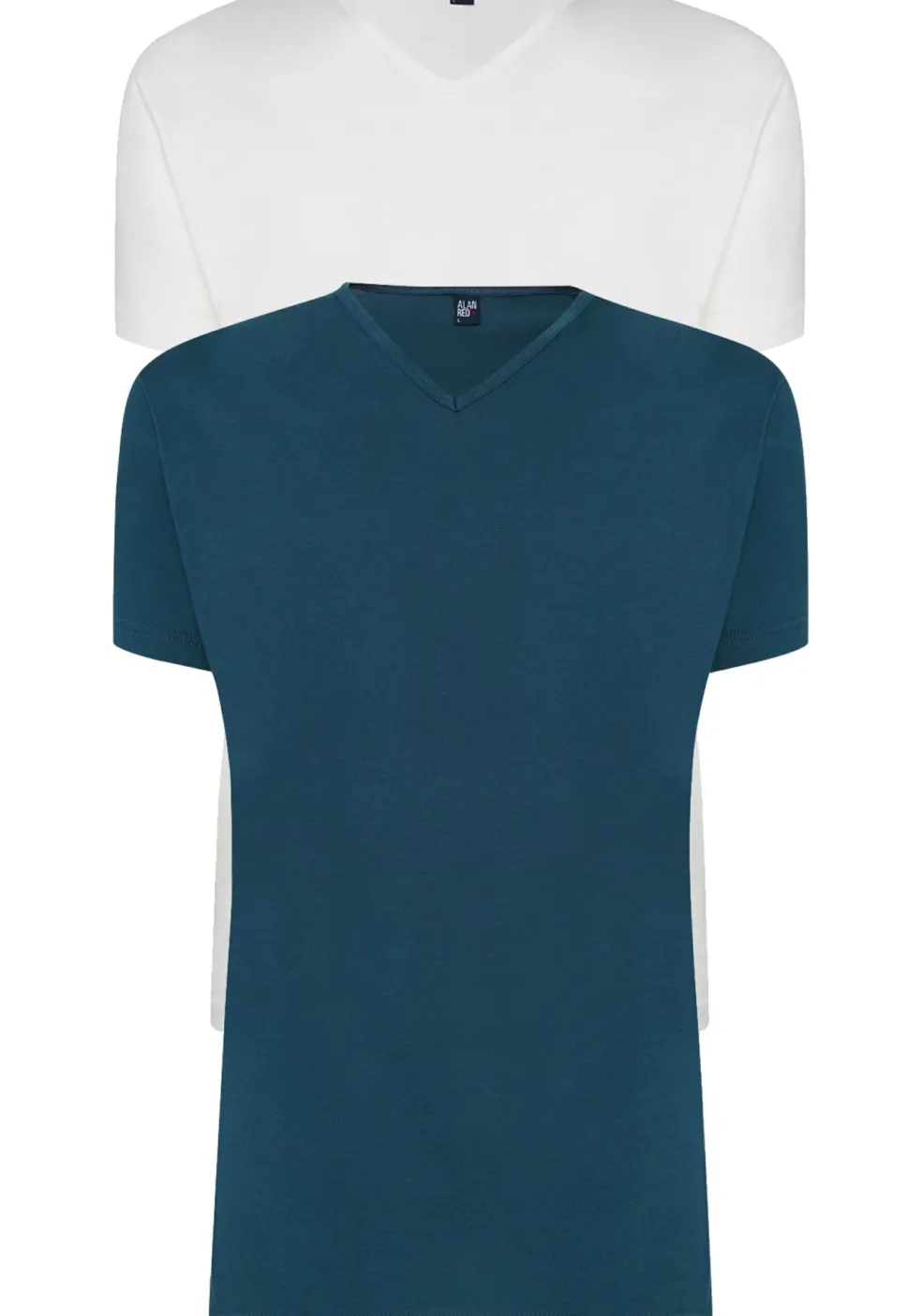 ALAN RED T-shirts Vermont (2-pack), V-hals, wit en denim blauw