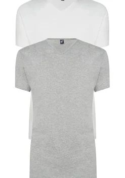 ALAN RED T-shirts Vermont (2-pack), V-hals, wit en grijs melange