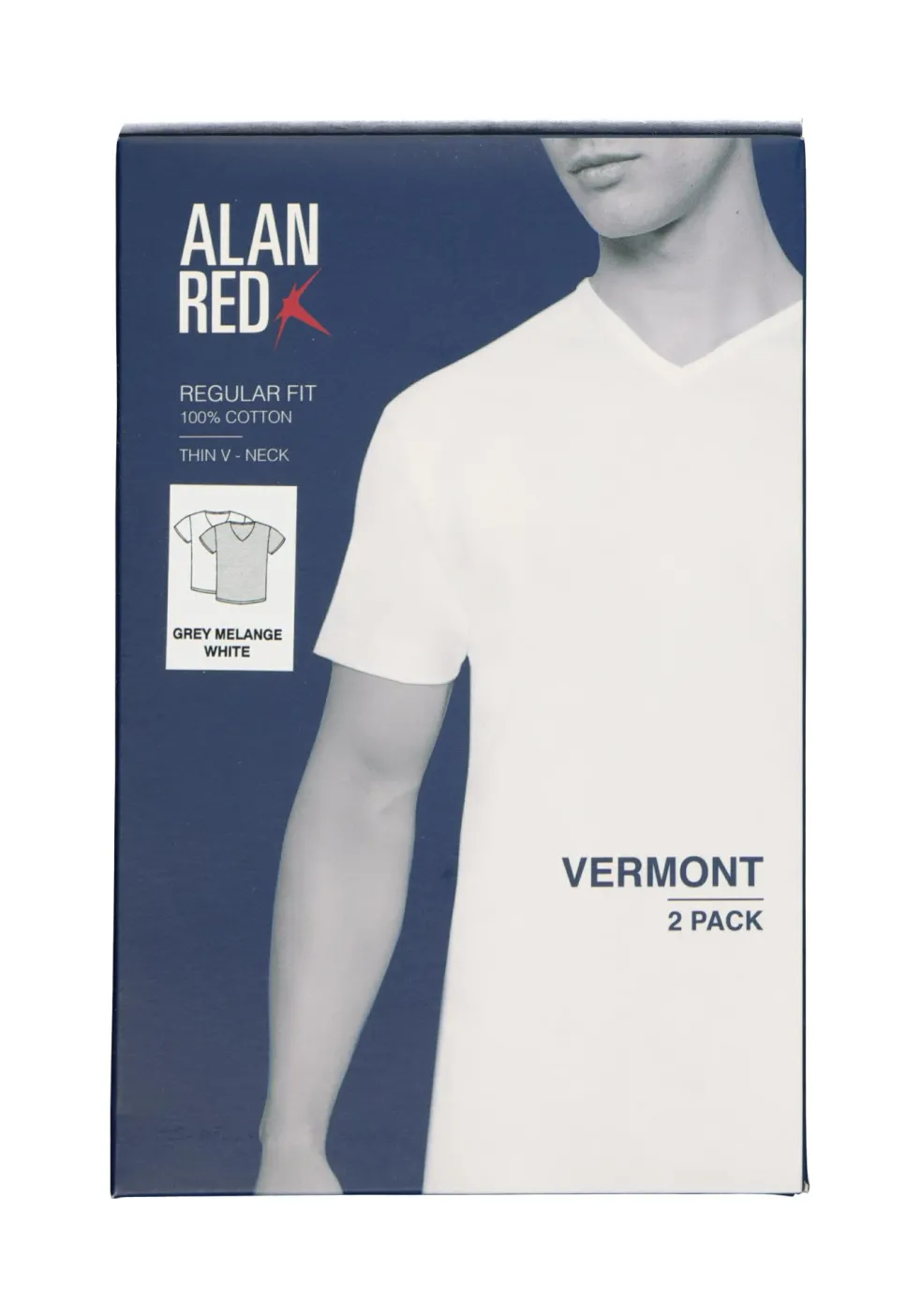 ALAN RED T-shirts Vermont (2-pack), V-hals, wit en grijs melange