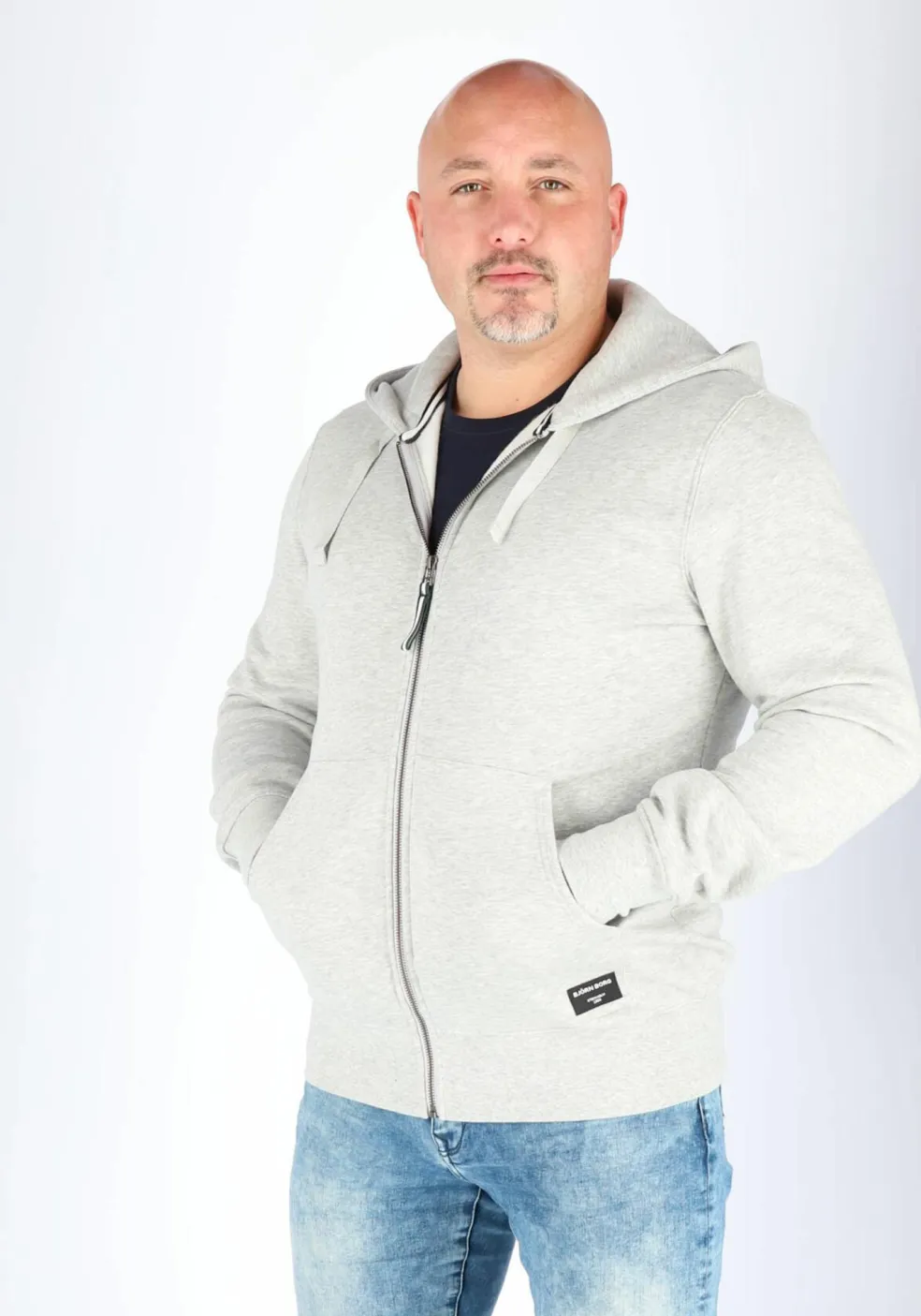 Bjorn Borg hoodie jacket, heren sweatvest dik, lichtgrijs melange