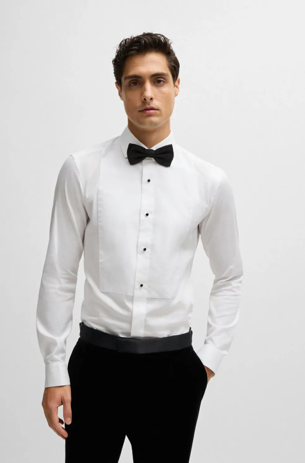 BOSS cadeauset Hank slim fit smoking overhemd met strikje, popeline, wit