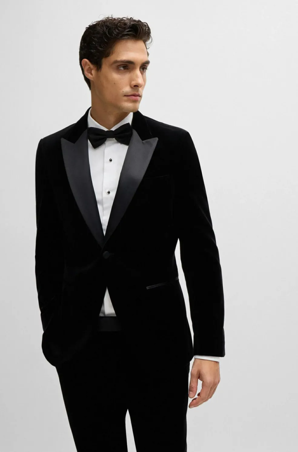 BOSS cadeauset Hank slim fit smoking overhemd met strikje, popeline, wit