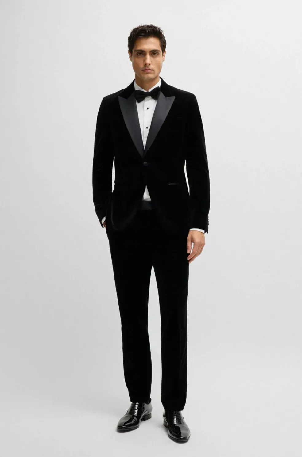 BOSS cadeauset Hank slim fit smoking overhemd met strikje, popeline, wit