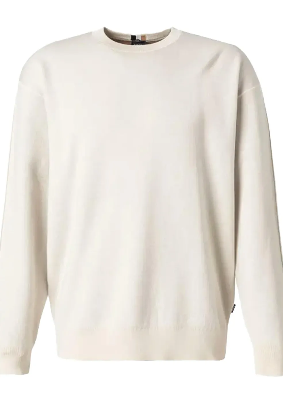 BOSS Daero regular fit trui katoen met wol, heren trui middeldik O-hals, wit