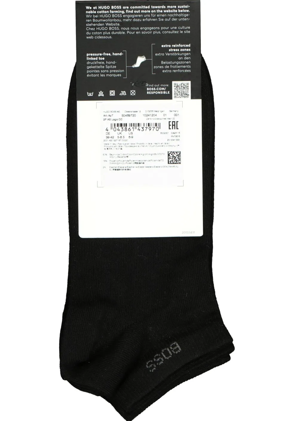 BOSS enkelsokken (2-pack), heren sneaker sokken katoen, zwart