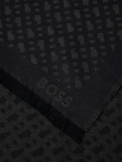 BOSS Ledonio sjaal katoen met wolmengsel, heren sjaal gewoven, zwart