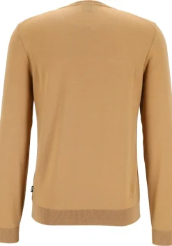 BOSS Leno heren trui wol, slim fit met O-hals, camel bruin