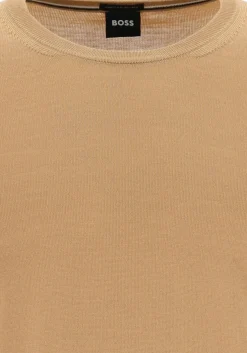 BOSS Leno heren trui wol, slim fit met O-hals, camel bruin