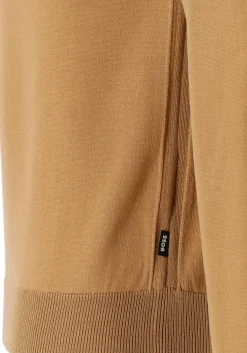 BOSS Leno heren trui wol, slim fit met O-hals, camel bruin