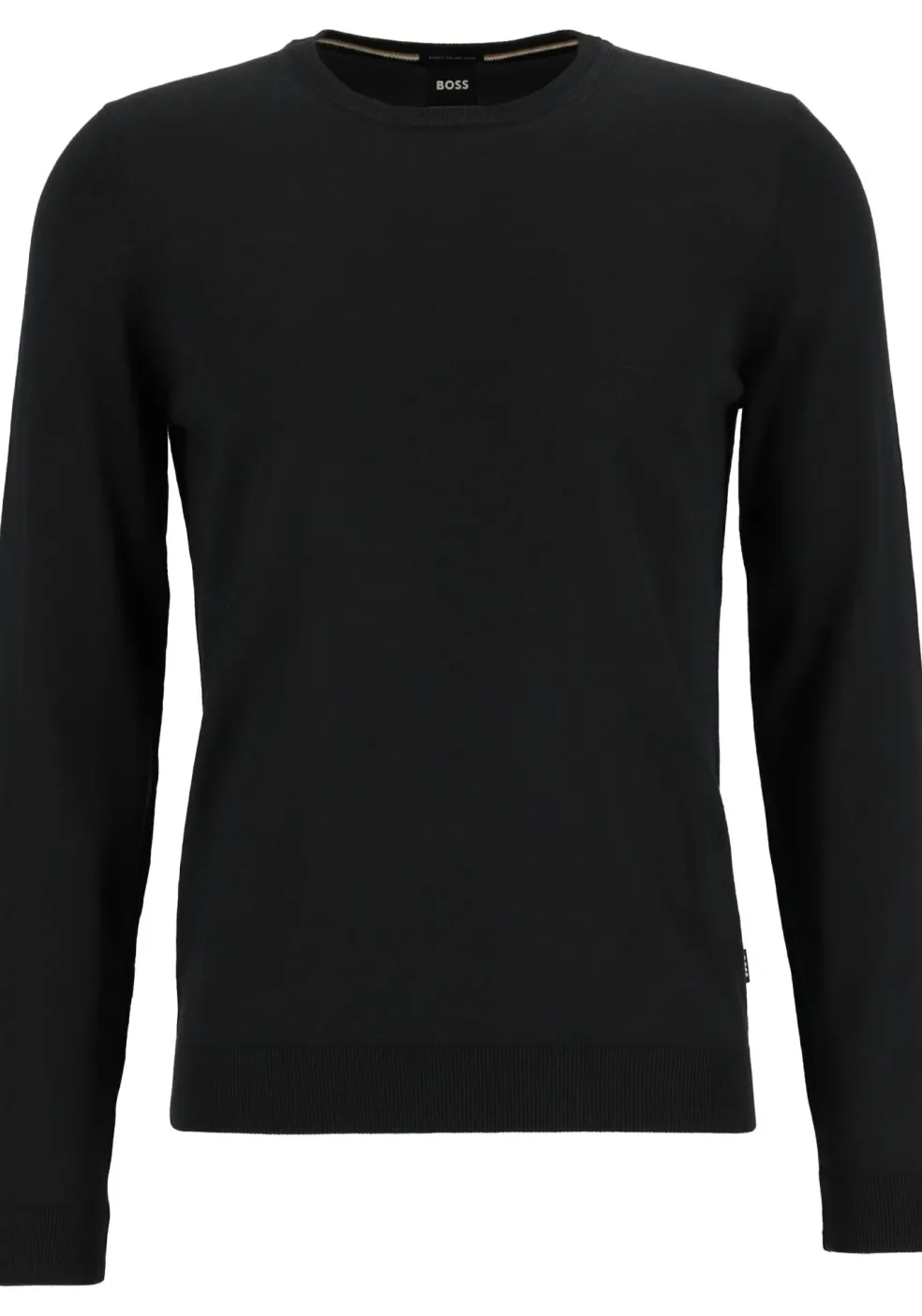 BOSS Leno heren trui wol, slim fit met O-hals, zwart