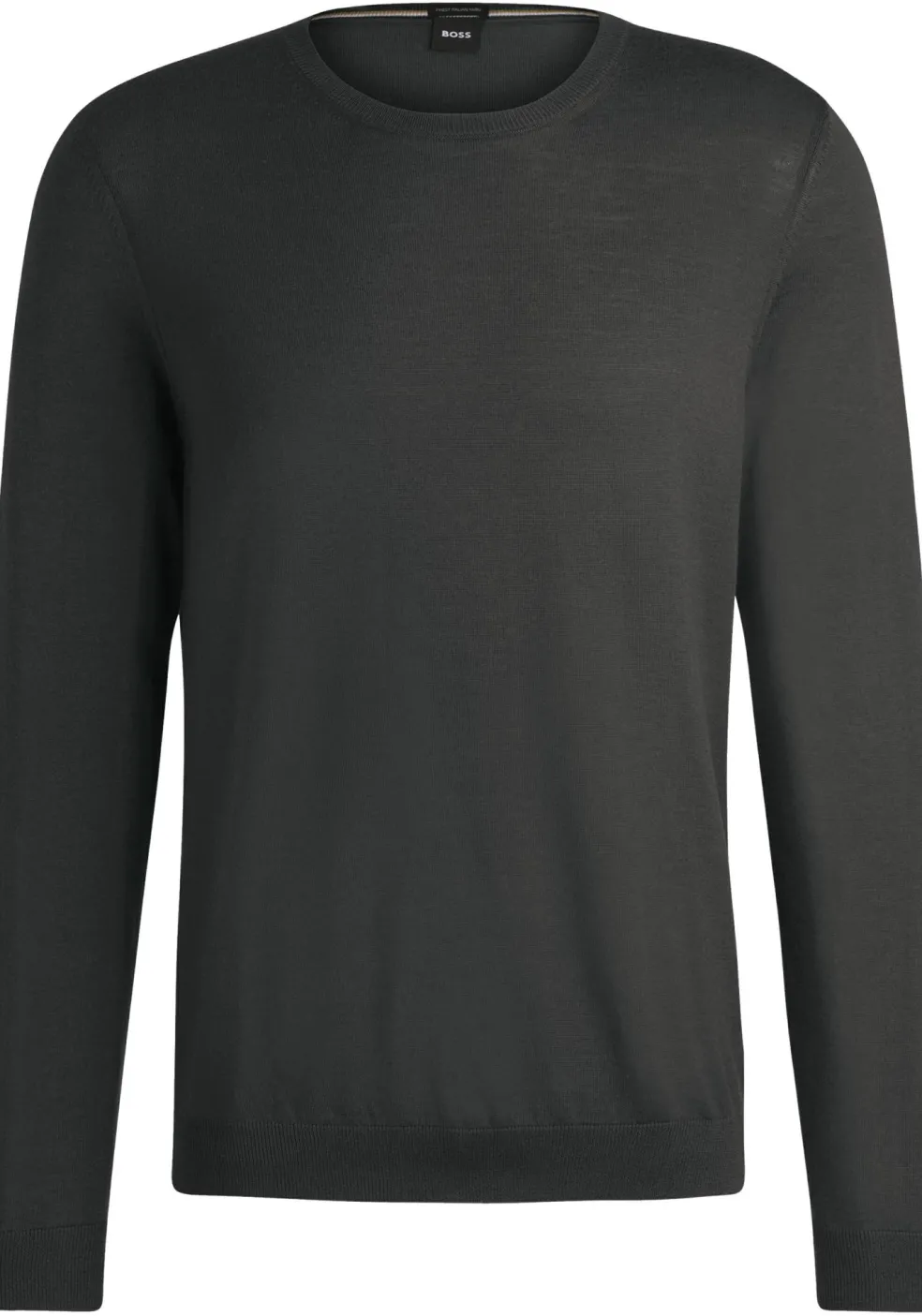 BOSS Leno slim fit trui wol, heren pullover middeldik O-hals, grijs