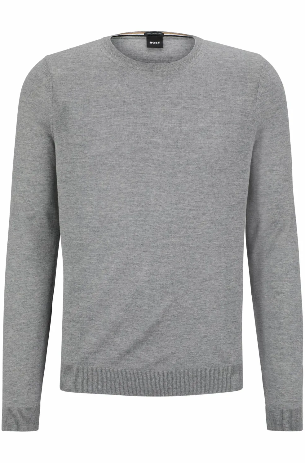 BOSS Leno slim fit trui wol, heren pullover middeldik O-hals, lichtgrijs