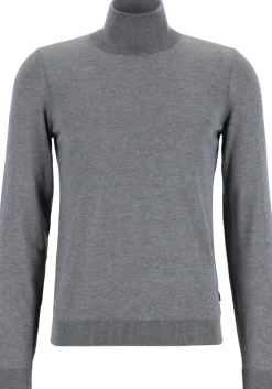 BOSS Musso, heren trui wol, slim fit coltrui, grijs