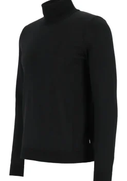 BOSS Musso, heren trui wol, slim fit coltrui, zwart