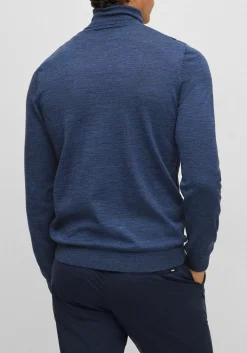 BOSS Musso slim fit trui wol, heren coltrui, kobalt blauw