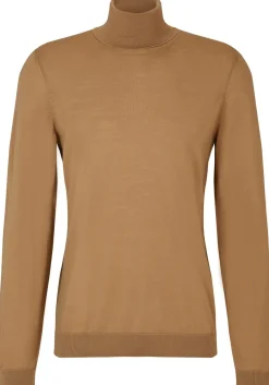 BOSS Musso slim fit trui wol, heren coltrui, midden beige