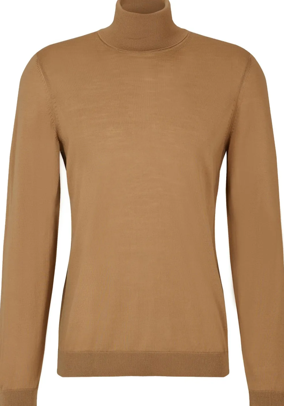 BOSS Musso slim fit trui wol, heren coltrui, midden beige
