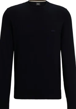 BOSS Pacas regular fit trui katoen, heren trui middeldik O-hals, donkerblauw