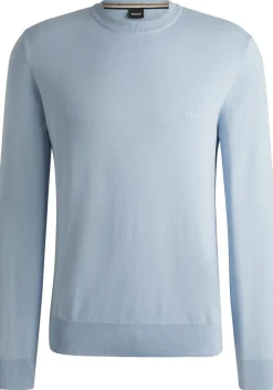 BOSS Pacas regular fit trui katoen, heren trui middeldik O-hals, lichtblauw