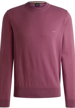 BOSS Pacas regular fit trui katoen, heren trui middeldik O-hals, paars