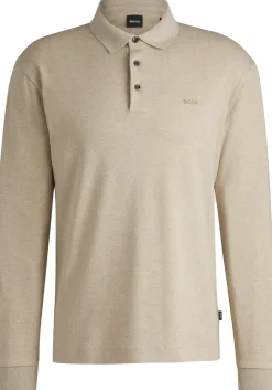 BOSS Pado regular fit polo lange mouw, jersey, licht beige