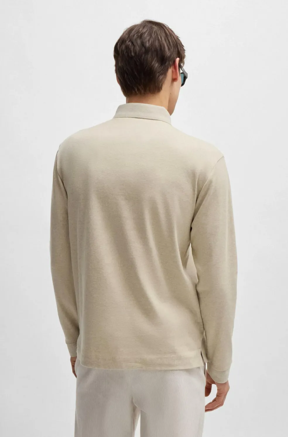 BOSS Pado regular fit polo lange mouw, jersey, licht beige