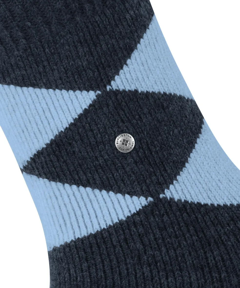 Burlington Cosy Argyle damessokken, blauw (midnight)