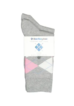 Burlington Everyday damessokken (2-pack), katoen, lichtgrijs en geruit