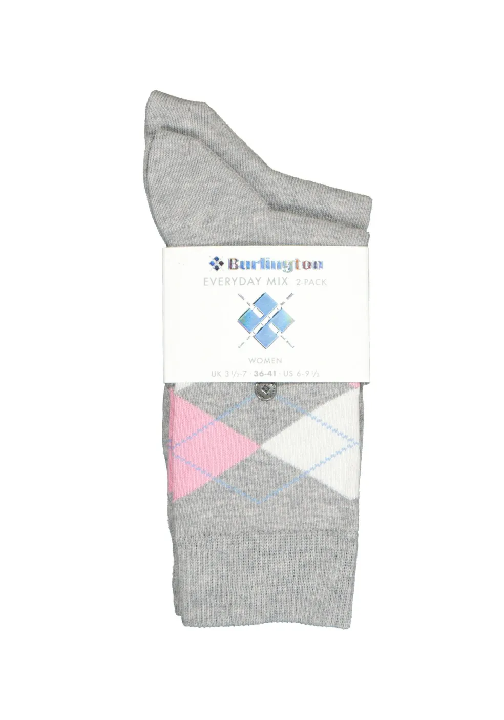 Burlington Everyday damessokken (2-pack), katoen, lichtgrijs en geruit