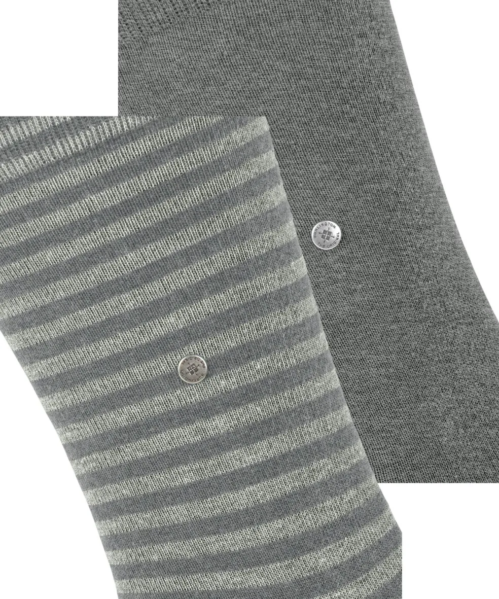 Burlington Everyday Stripe 2-Pack herensokken, grijs (light greymel.)