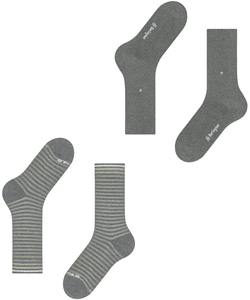 Burlington Everyday Stripe 2-Pack herensokken, grijs (light greymel.)