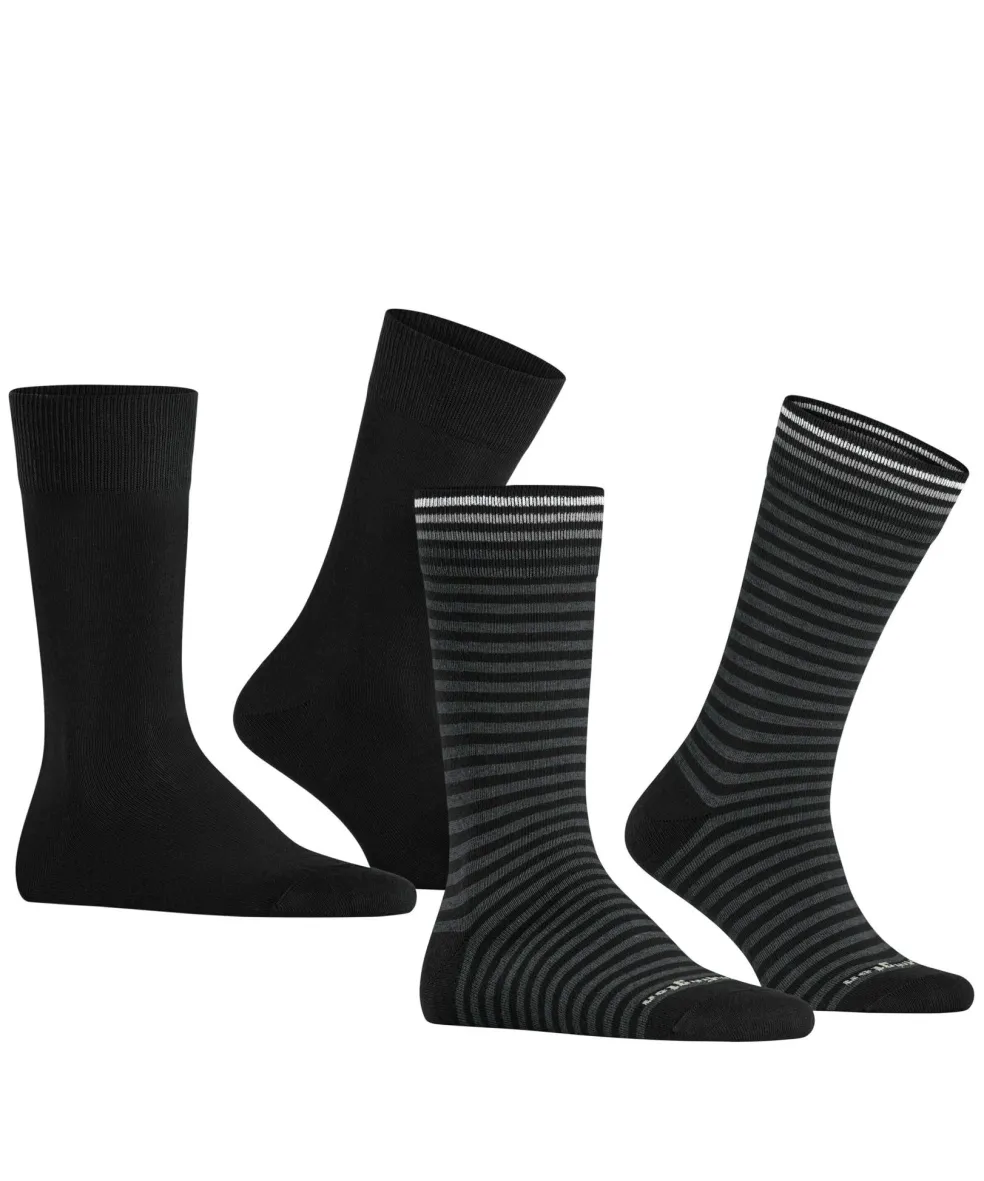 Burlington Everyday Stripe 2-Pack herensokken, zwart (black)