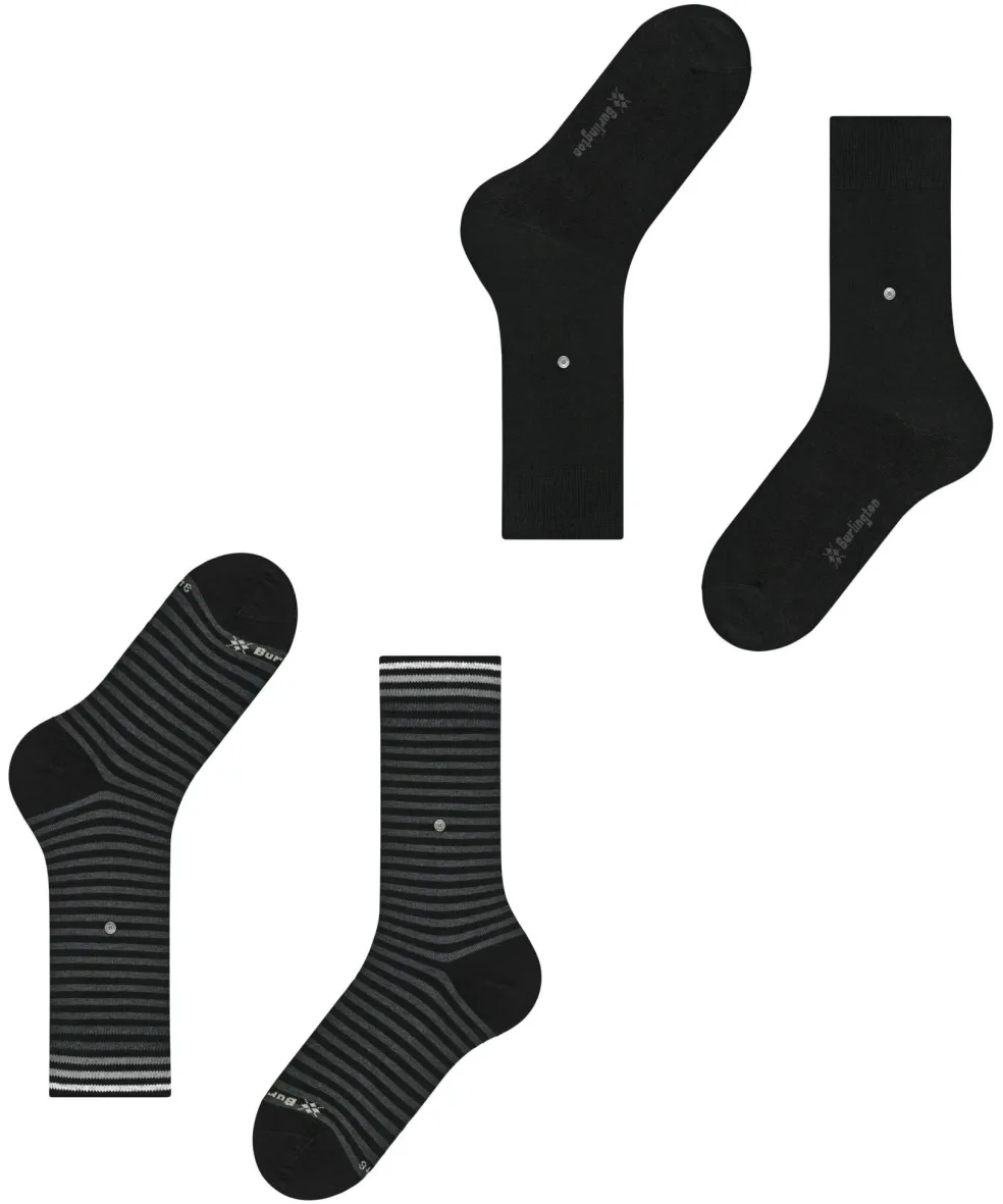 Burlington Everyday Stripe 2-Pack herensokken, zwart (black)