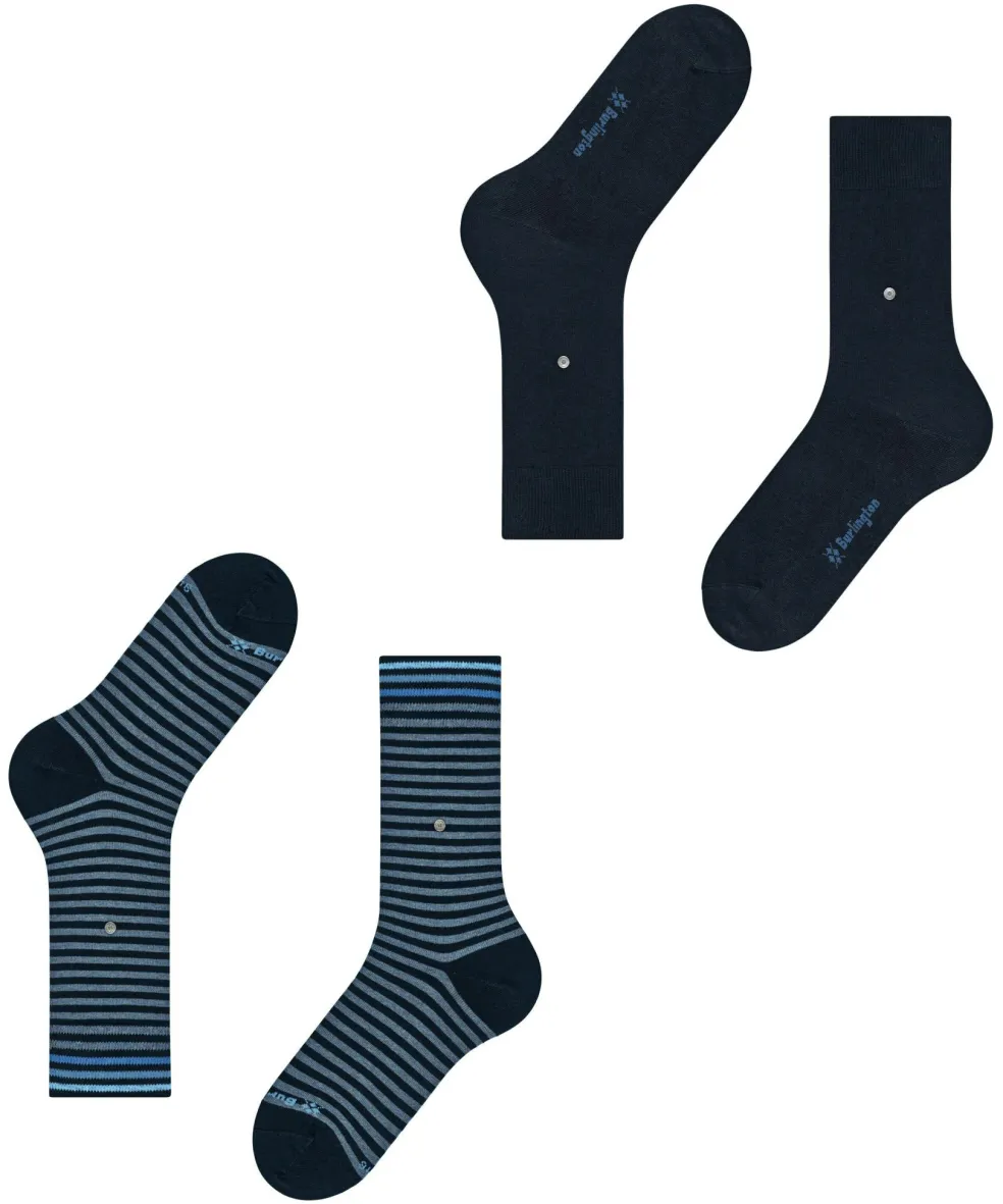 Burlington Everyday Stripe 2-Pack herensokken, blauw (marine)