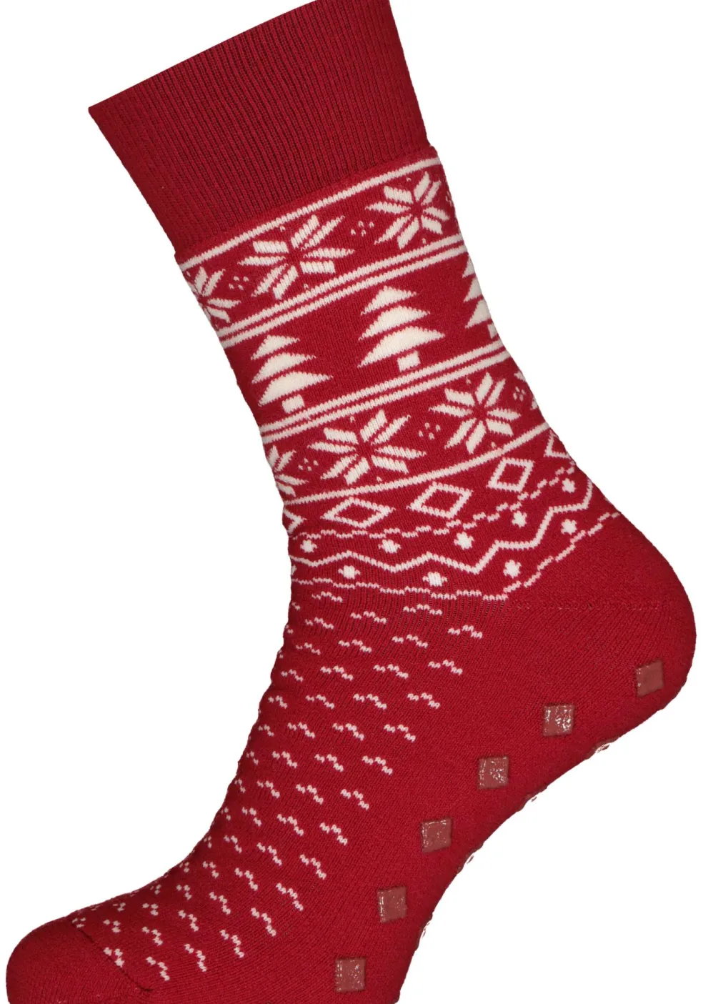 Burlington Homepads Fair Isle, huissokken winter, donkerrood met wit