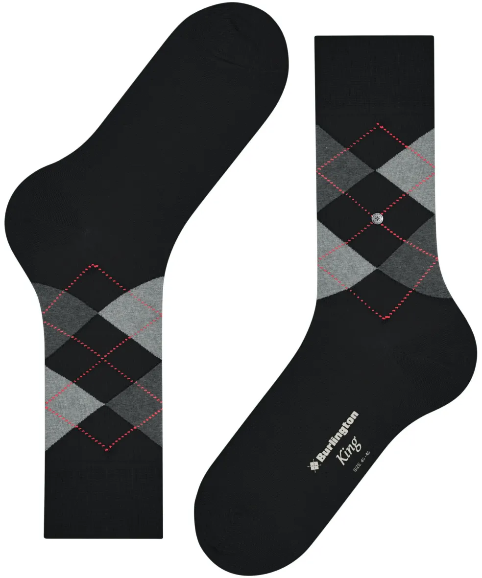 Burlington King herensokken, zwart (black-flames)