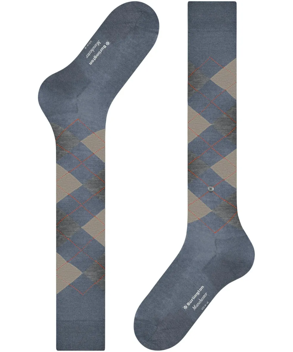Burlington Manchester heren kniekousen, blauw (rittersporn)