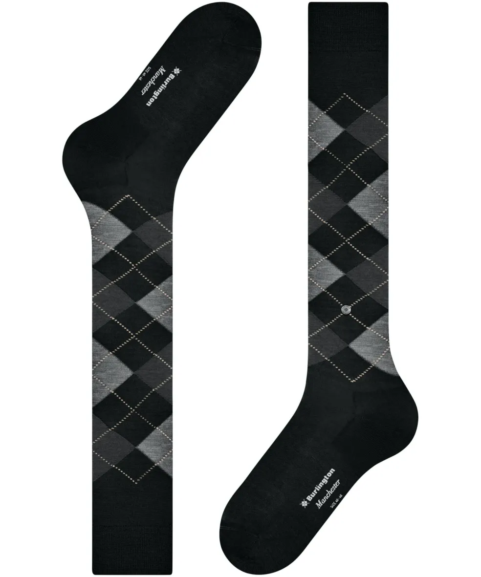 Burlington Manchester heren kniekousen, zwart (black)