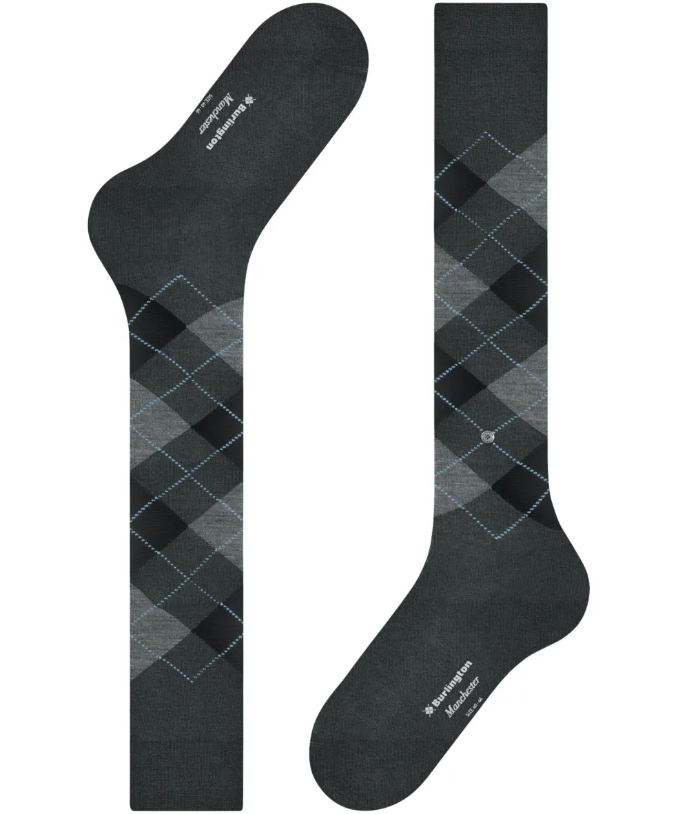 Burlington Manchester heren kniekousen, grijs (anthracite mel.)
