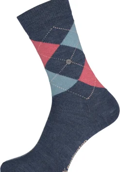 Burlington Marylebone damessokken, wol, donkerblauw met groen en koraal