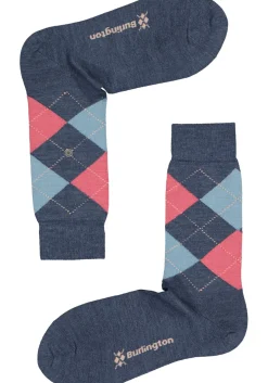 Burlington Marylebone damessokken, wol, donkerblauw met groen en koraal