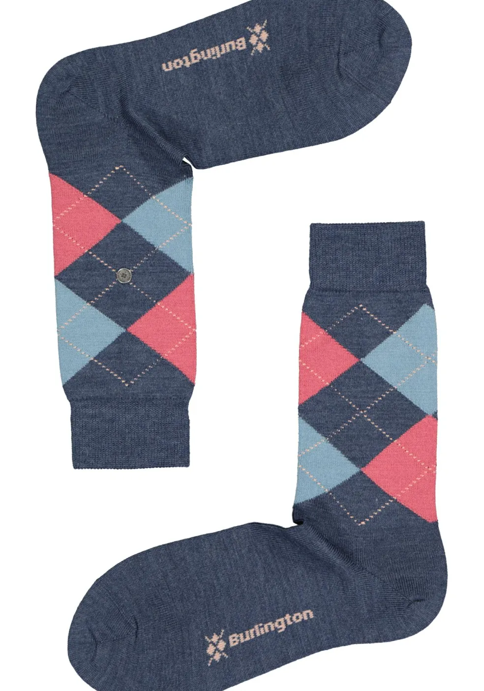 Burlington Marylebone damessokken, wol, donkerblauw met groen en koraal