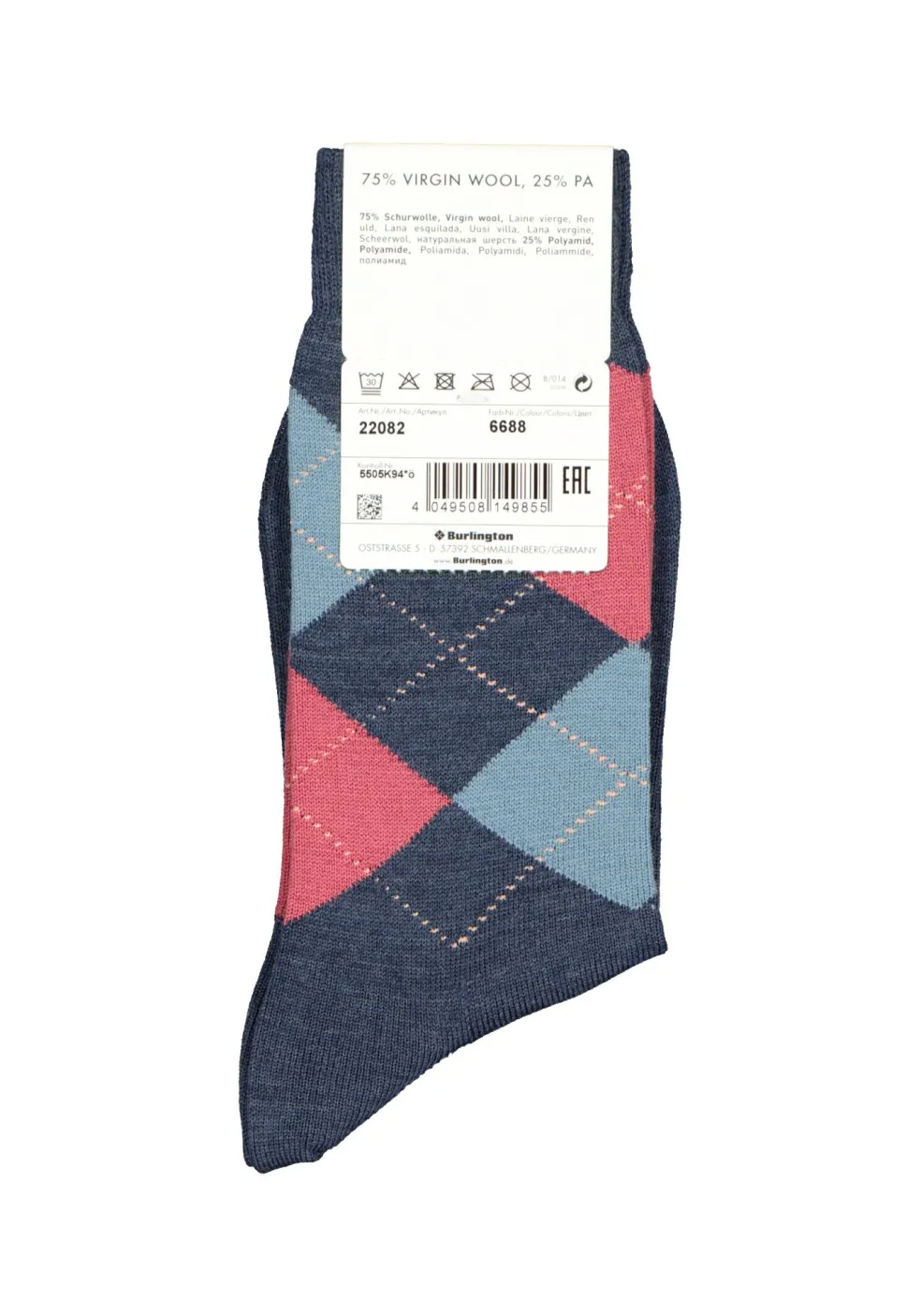Burlington Marylebone damessokken, wol, donkerblauw met groen en koraal
