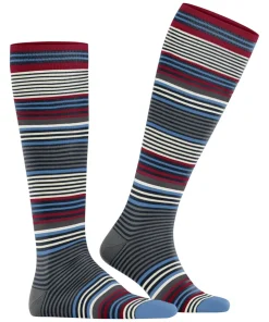 Burlington Stripe heren kniekousen, blauw (marine)