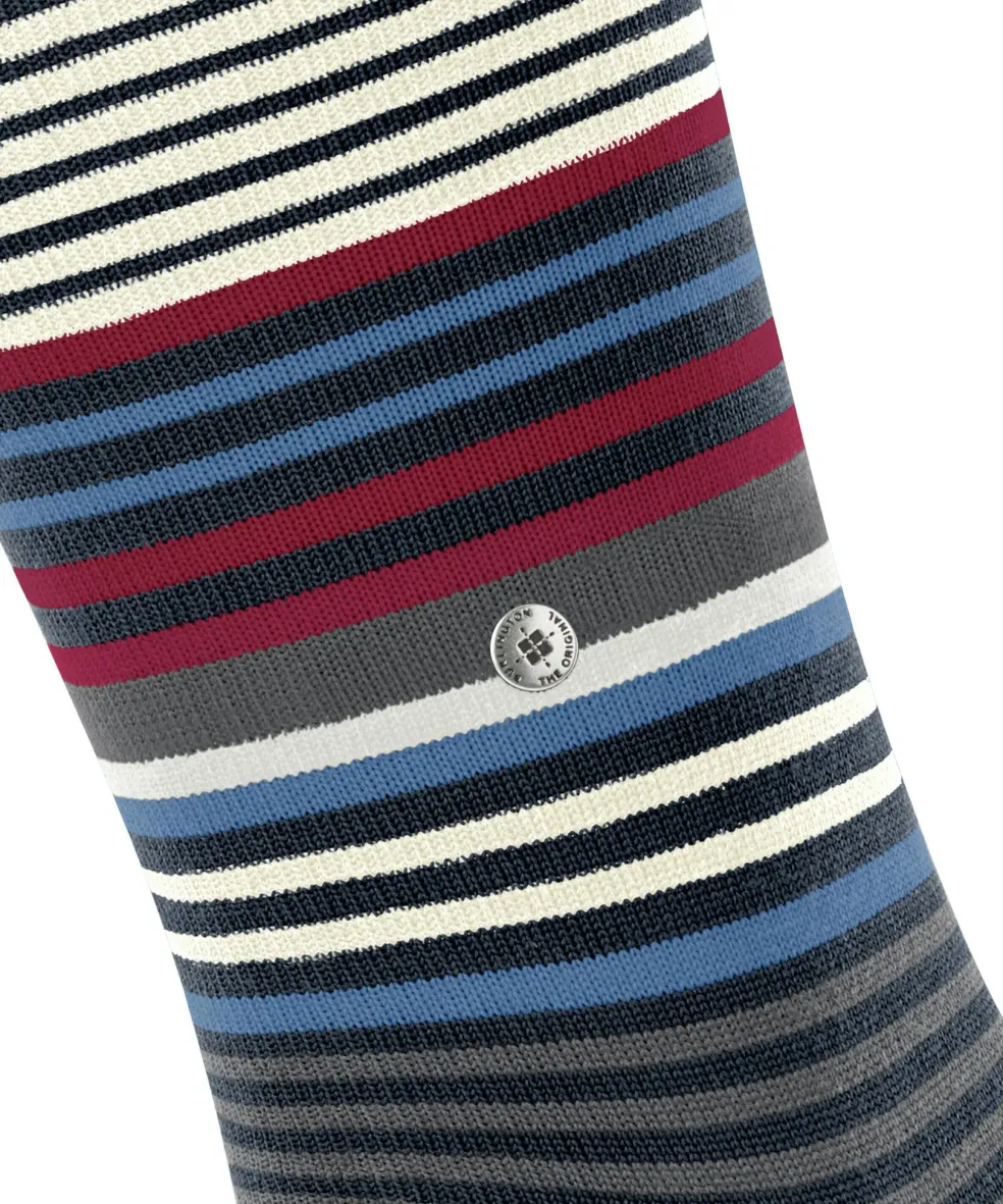 Burlington Stripe heren kniekousen, blauw (marine)