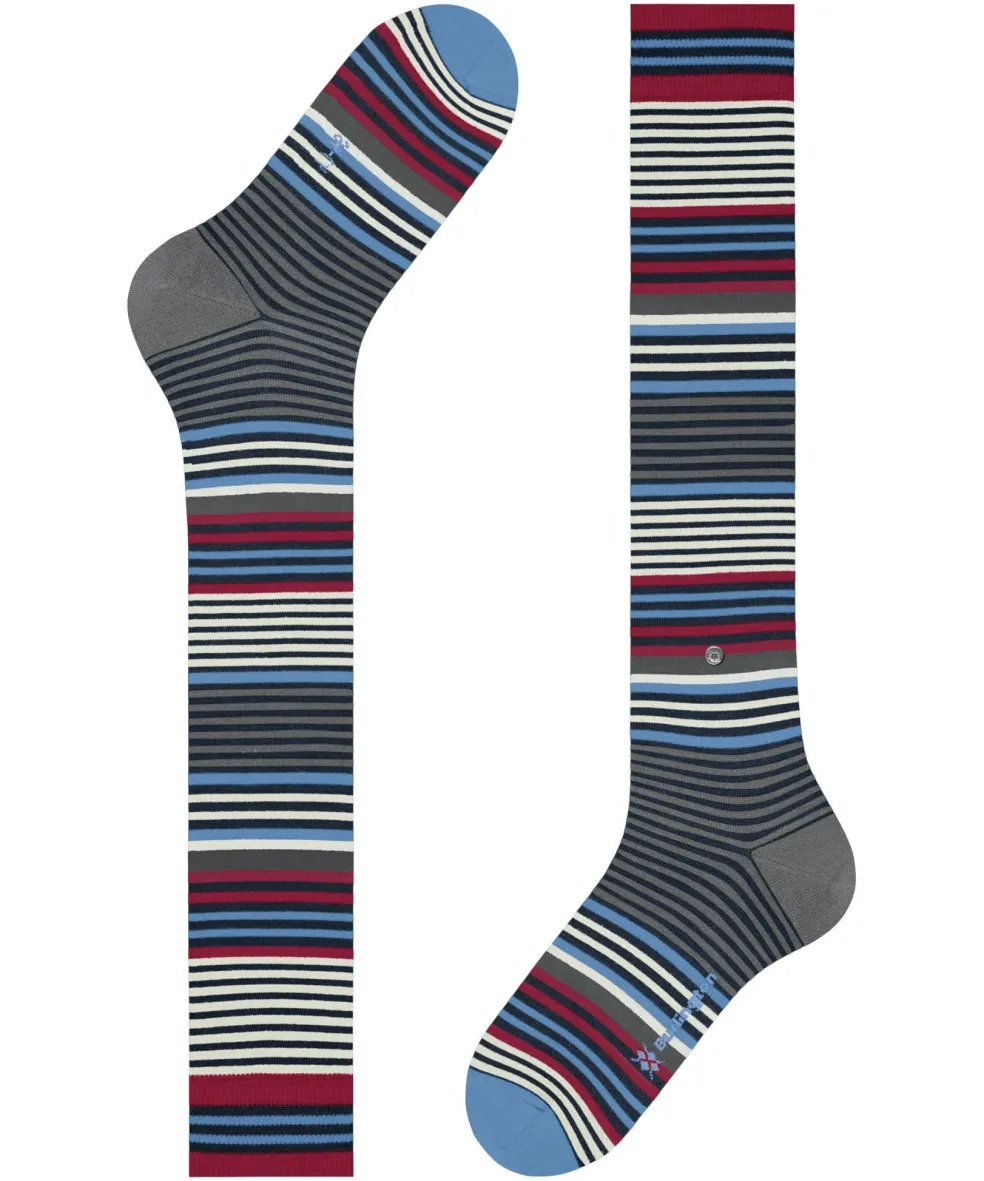 Burlington Stripe heren kniekousen, blauw (marine)
