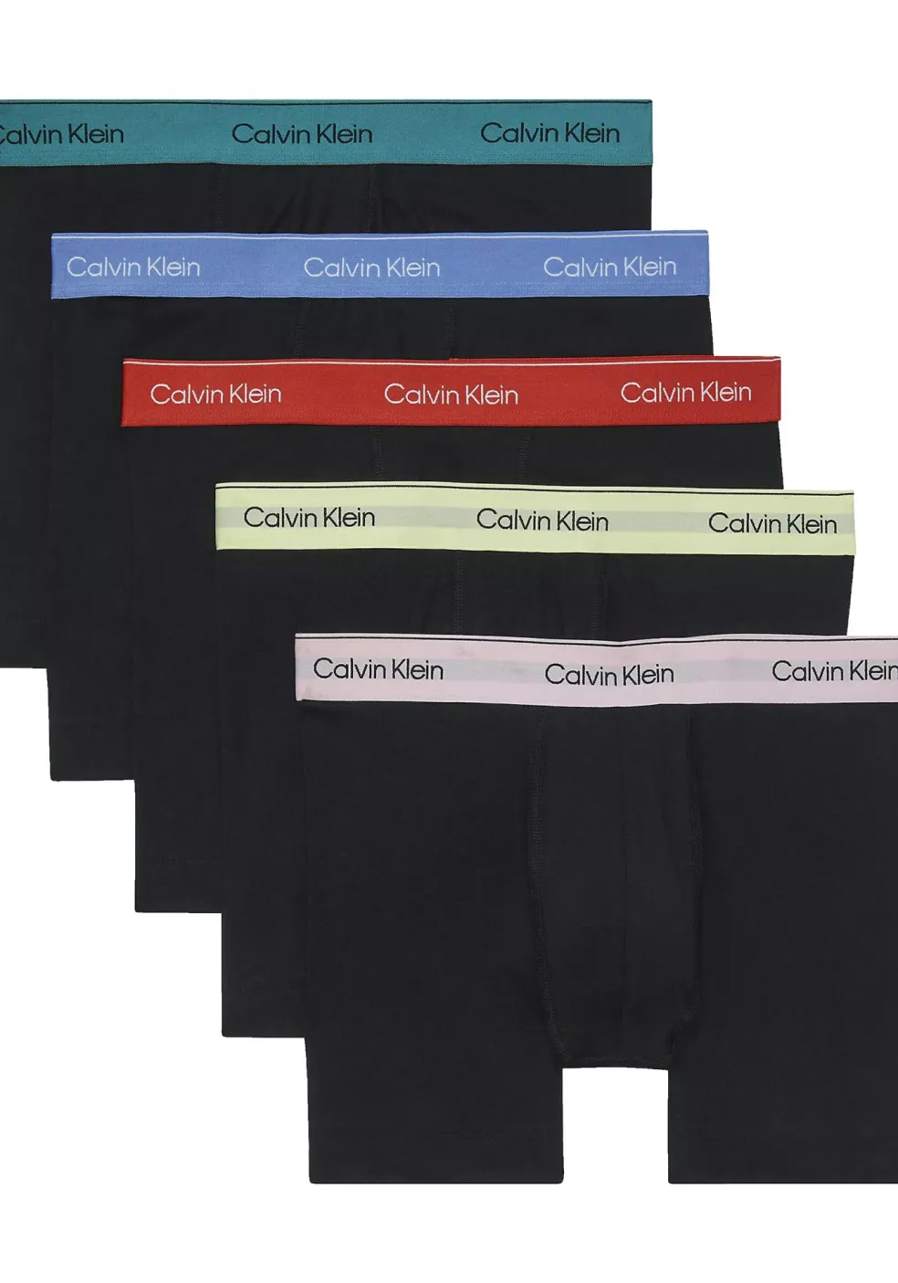 Calvin Klein Boxer briefs (5-pack), heren boxers extra lang, zwart met gekleurde tailleband