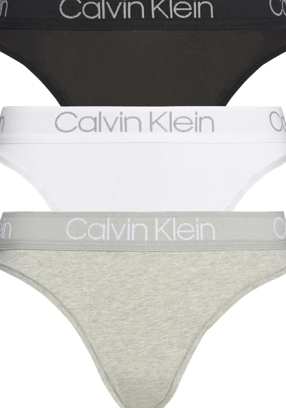 Calvin Klein dames tanga slips (3-pack), met hoge beenuitsnijding, zwart, wit en grijs